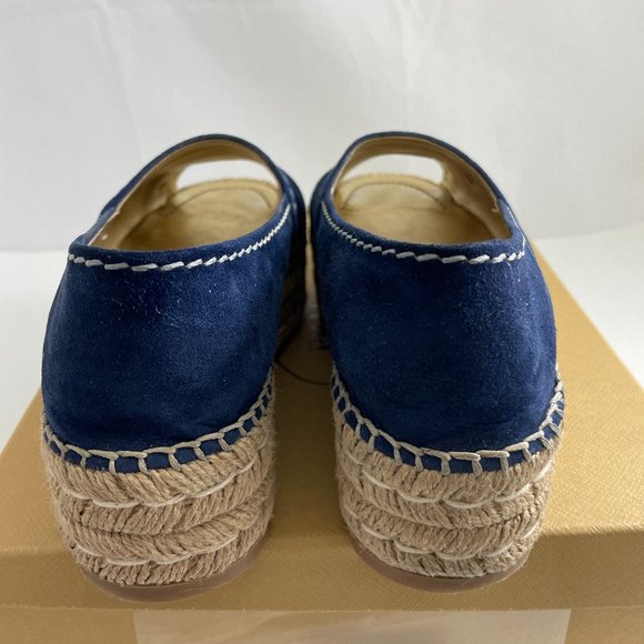 PRADA 31121 BLUE SUEDE PEEP TOE PLATFORM ESPADRILLE SZ 38 - Picture 6 of 7